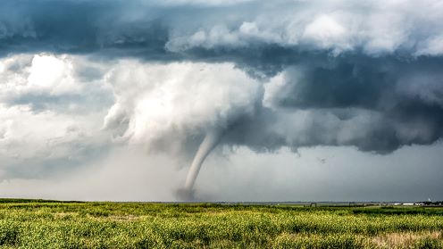 Small tornado forming over a field